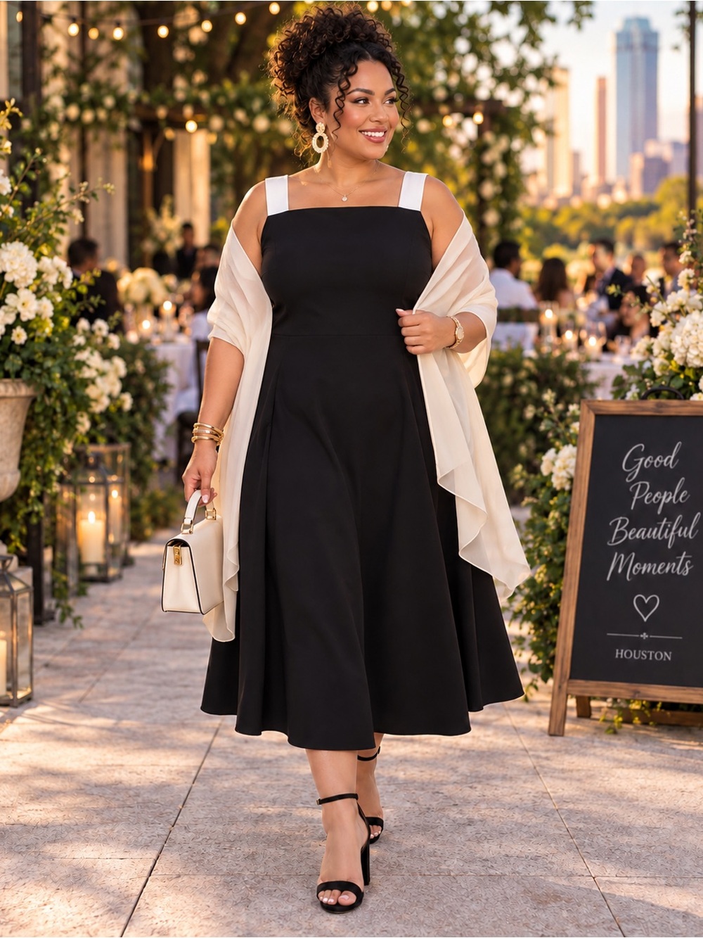 NWT MSK Plus Size Black Sleeveless Square Neck Midi Dress w/ Pockets 2X